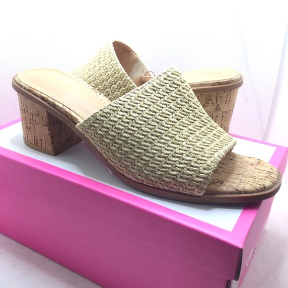 Jessica Carlyle Womens Natural Weave Stacked Heel Open Toe Mule Sandal - Picture 2 of 10